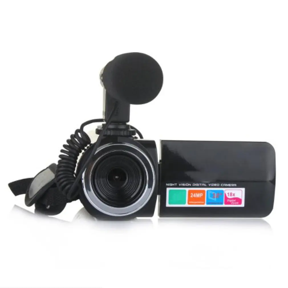 Una cámara negra con un micrófono conectado