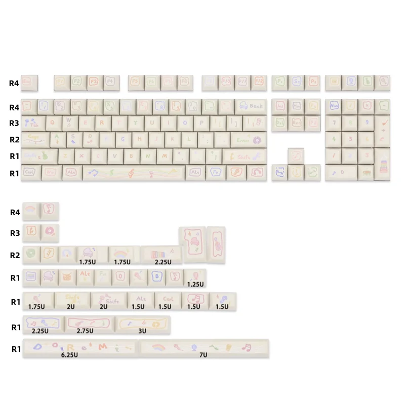 142 teclas nota Musical PBT Keycap perfil KCA sublimación de tinte ISO Enter diseño ANSI para interruptores Gaterom Outemu TTC Cherry Mx - imagen 4