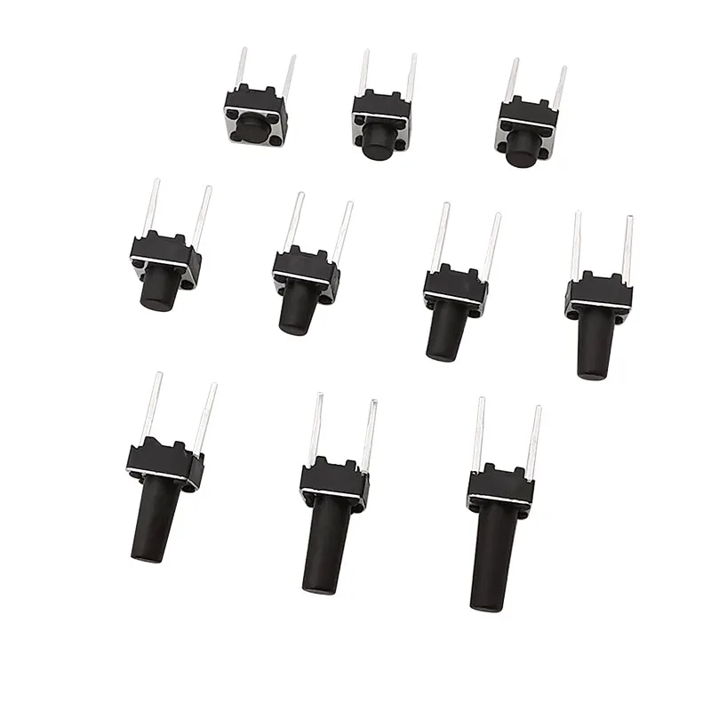 200 unids/caja Micro interruptor táctil 6x6mm 2 pines táctil botón momentáneo interruptor 6x6x4,3mm/5/6/7/8/9/10/11/12/13mm - imagen 2