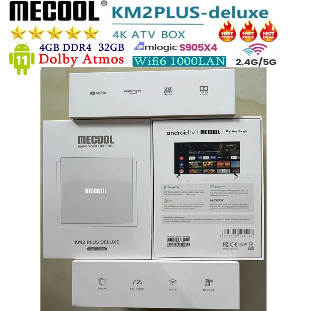 [Genuino] la más nueva edición de lujo MECOOL KM2 PLUS DELUXE 4K ATV caja de TV certificada la mejor caja de TV inteligente de Google 4GB 32GB 1000M LAN WIFI6 - imagen 2