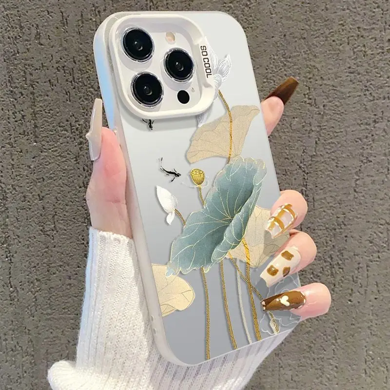Funda para Teléfono con Diseño de Loto Koi para iPhone 17 16 15 14 Plus 13 12 11 16E Pro Max 17 Air X XR XS, Carcasa Rígida Mate con Protección