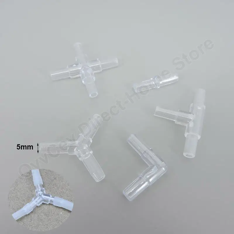 10 Uds 5mm transparente acuario pecera accesorios de tubería de agua bomba de aire tubo distribuidor divisores codo Tee conector acrílico