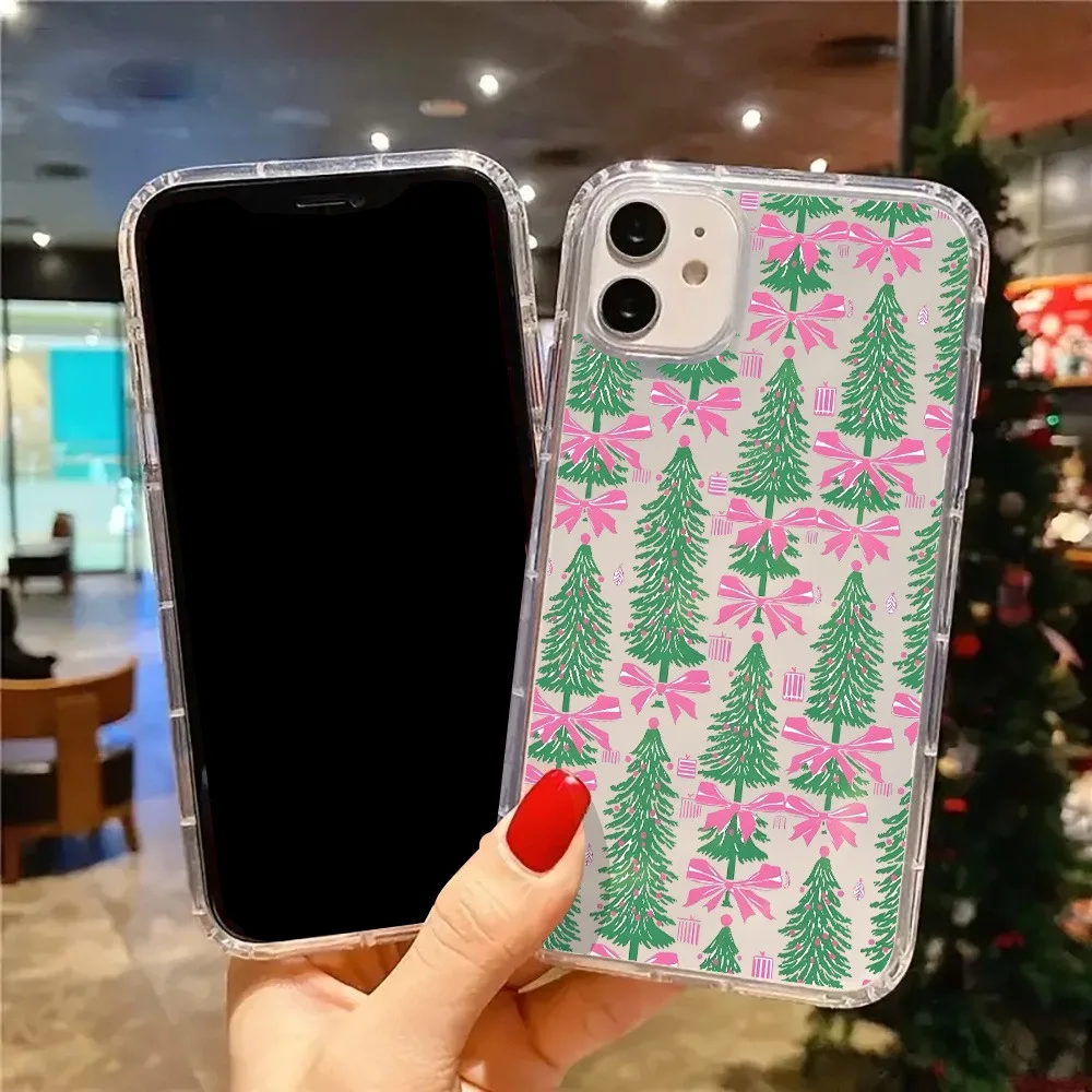 Funda de teléfono transparente estética con lazo rosa y árbol de Navidad para iPhone 17 16 11 13 15 14 12 Pro Max Plus XS X 7 8 16 SE2 - imagen 5