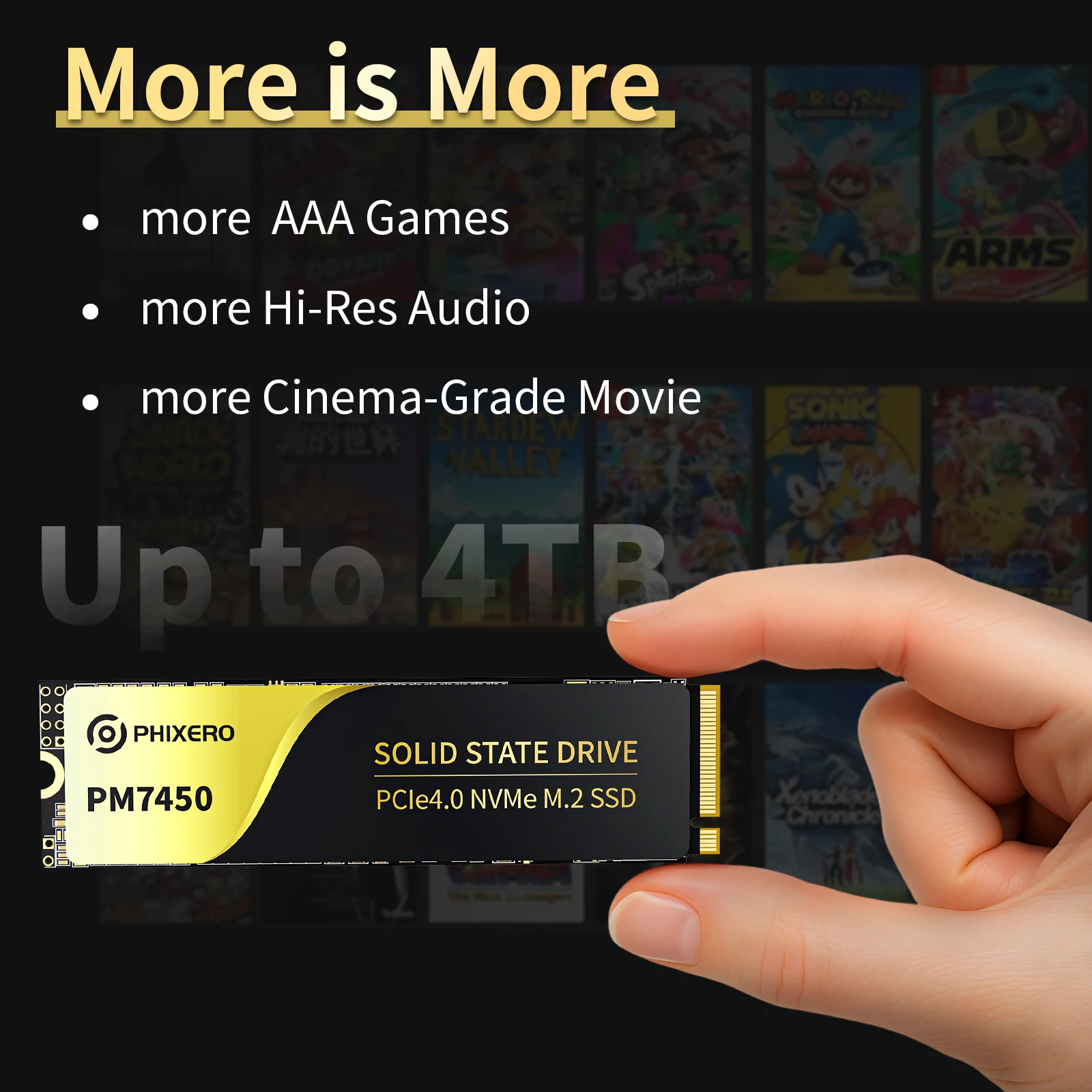 PHIXERO SSD 1tb 2tb SSD NVMe M2 4tb 7450MB/S PCIe 4,0 x4 M.2 2280 disco unidades internas de estado sólido NVME M.2 SSD para portátil PS5 - imagen 3