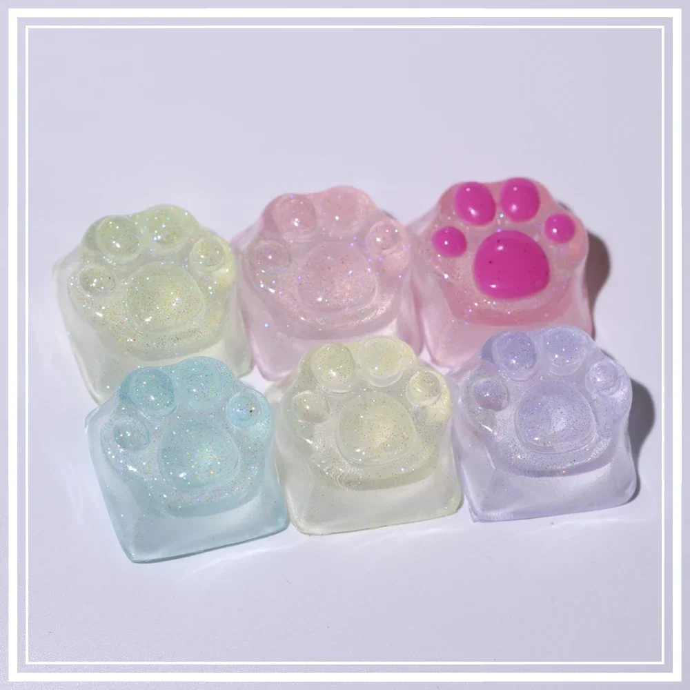4 unids/set de teclas retroiluminadas de juegos rosas, tapa de tecla de pata de gato Kawaii para teclado mecánico DIY, tecla de cristal transparente personalizada - imagen 2