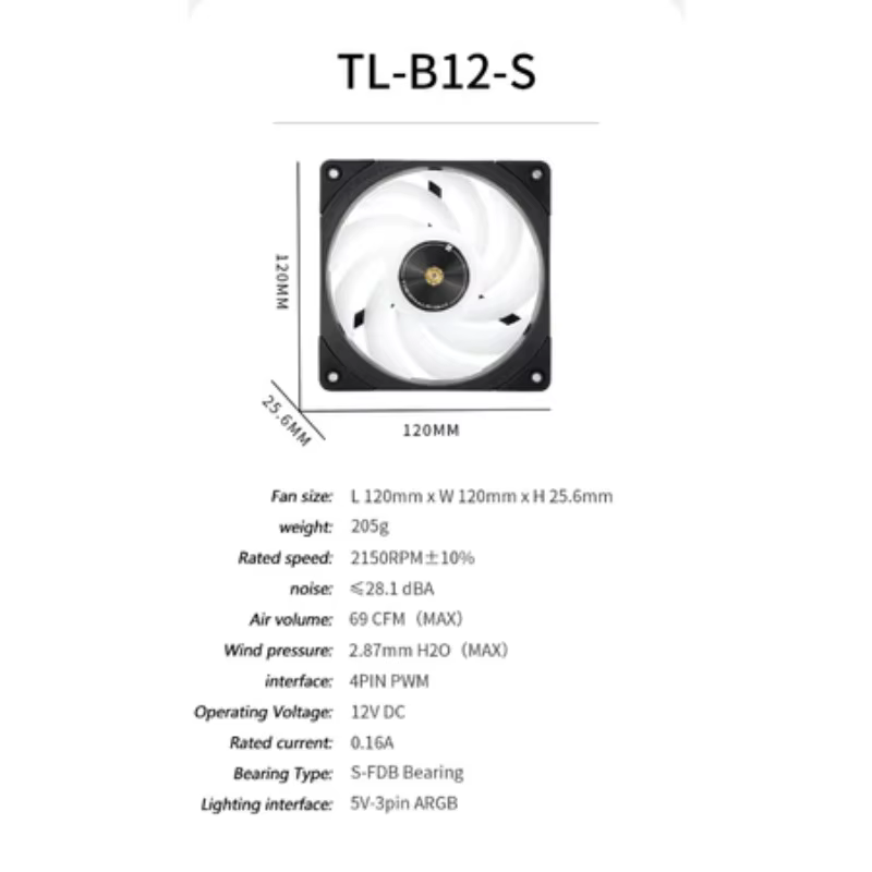 Ventilador de CPU Thermalright TL-B12W-S ARGB de 120 mm y 4 pines con ventilador con efecto de luz de espejo ARGB para enfriador de líquido de CPU y enfriador de aire de CPU - imagen 2