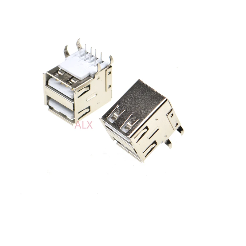 10 Uds doble Usb 2,0 tipo A conector hembra usb-a 4 pines ángulo recto de 90 grados para Pcb - imagen 2