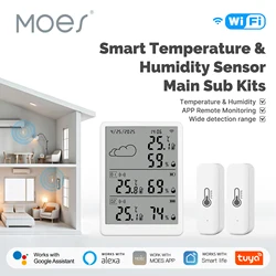 MOES Tuya WiFi + RF433 Sensor inteligente de temperatura y humedad subKits principales monitoreo de aplicaciones con pantalla LED Alexa Google Home