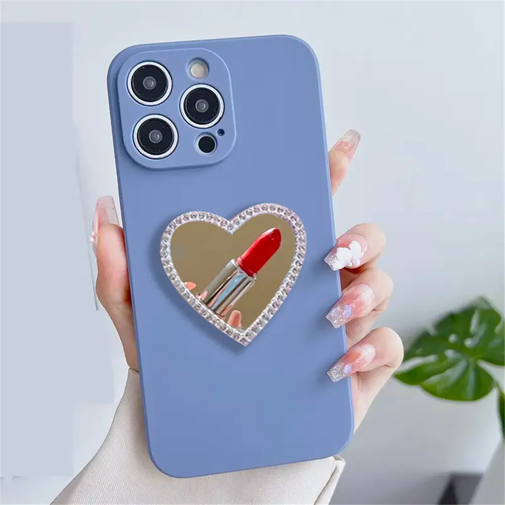 Funda de teléfono con espejo de corazón de amor de cristal ostentoso para Samsung S25 Edge S24 S23 S22 S21 Ultra Plus S20 FE Note 20 funda de silicona mate - imagen 4