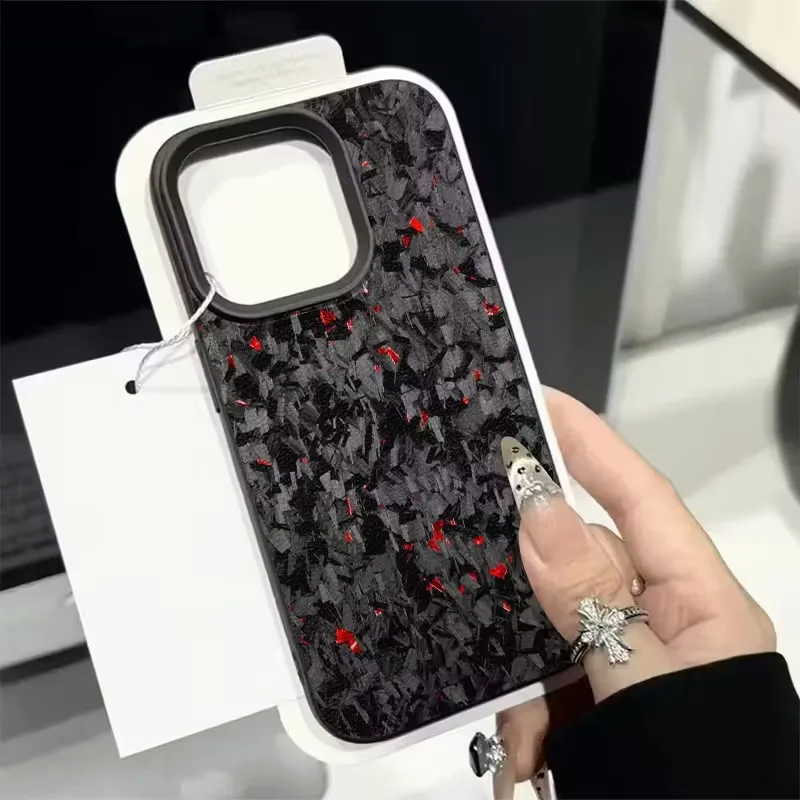 Para iPhone 16 15 14 13 12 11 17 Pro Max Plus Funda forjada con estampado de fibra de carbono patrón de lichi TPU Funda para iPhone XS X 16e Funda