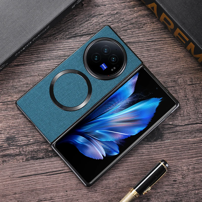 Funda de carga inalámbrica magnética de plástico duro para VIVO X fold3 Pro Fold 3 3Pro, protección de lente a prueba de golpes con textura de tela - imagen 3