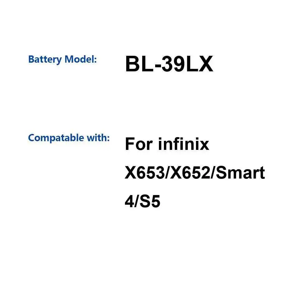 Batería duradera del teléfono móvil BL-39LX 4000Mah para Infinix X653 X652 Smart 4 S5