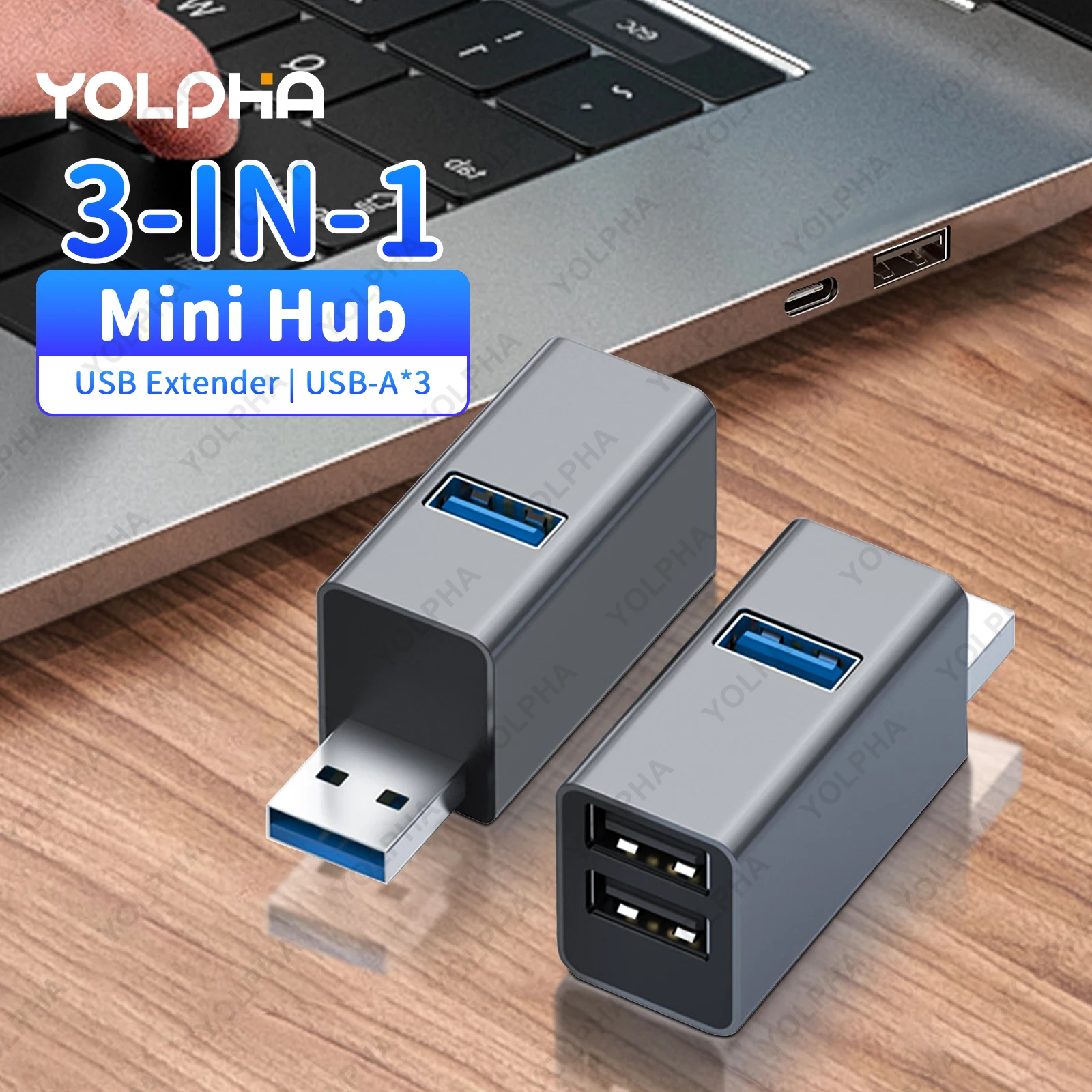 Hub USB de 3 puertos, divisor USB de alta velocidad, transferencia rápida de datos, Mini extensor USB portátil para PC, ordenador, escritorio, portátil, USB A Hub