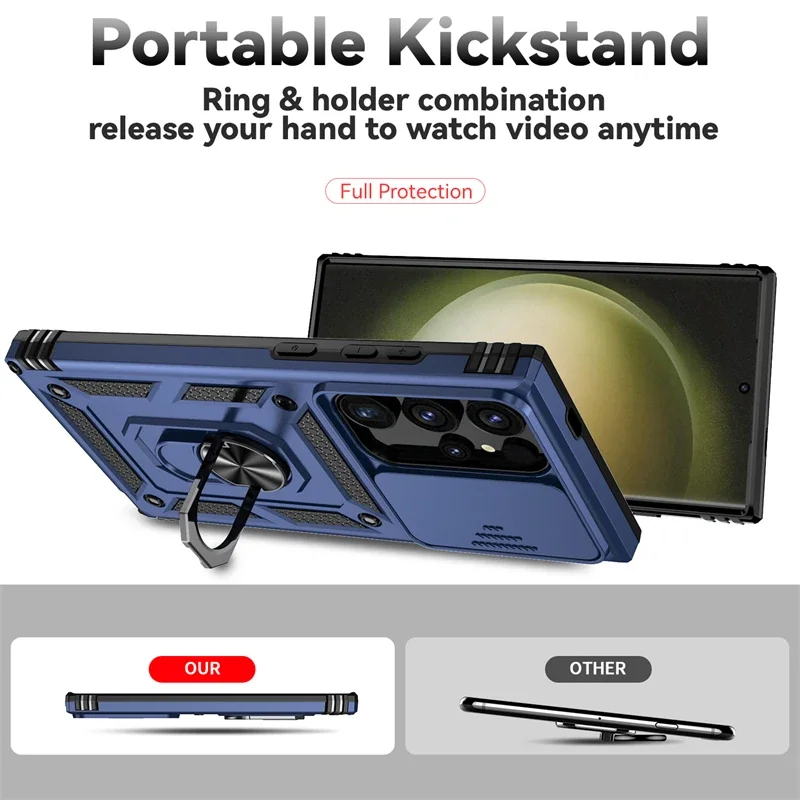Para Samsung Galaxy S24 Ultra cámara deslizante soporte magnético anillo funda de teléfono Galaxy A34 A54 A35 A55 S23 Plus S22 21 armadura contraportada - imagen 5