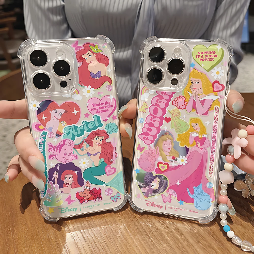 Funda de teléfono de princesa con pulsera para iPhone 16e 16 15 14 13 12 11 Mini Pro Max X XR XSMax 7 8 Plus, funda transparente anticaída