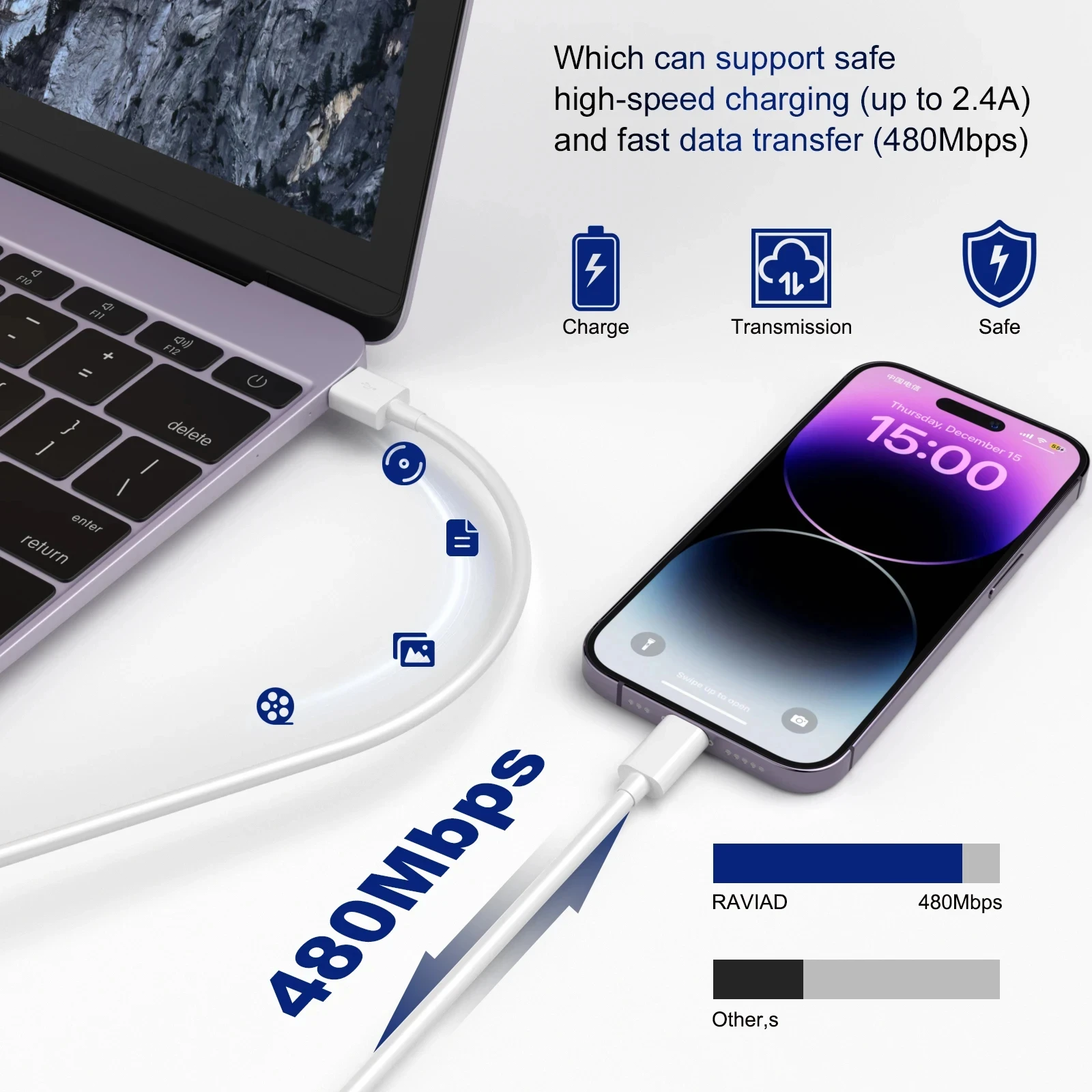 Xiao mi pd Harger Cable para iPhone 3 pies/6 pies USB a Cable Lightning Cable de carga rápida para iPhone 14 13 12 11 XR XS - imagen 2