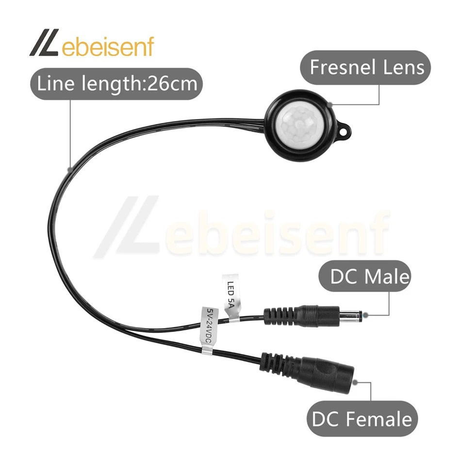 Interruptor de Sensor de movimiento PIR USB 5A DC 5V 12V 24V detección humana infrarroja Detector de detección inteligente para tira de luz LED apagado automático - imagen 5
