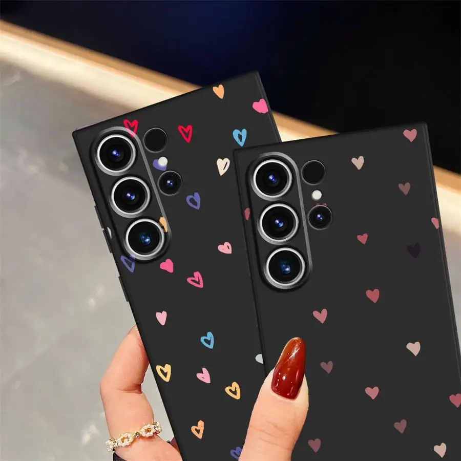 Funda de teléfono suave negra para Samsung Galaxy S20 S25 Edge S23 Ultra S24 Plus S21 FE corazones coloridos - imagen 4