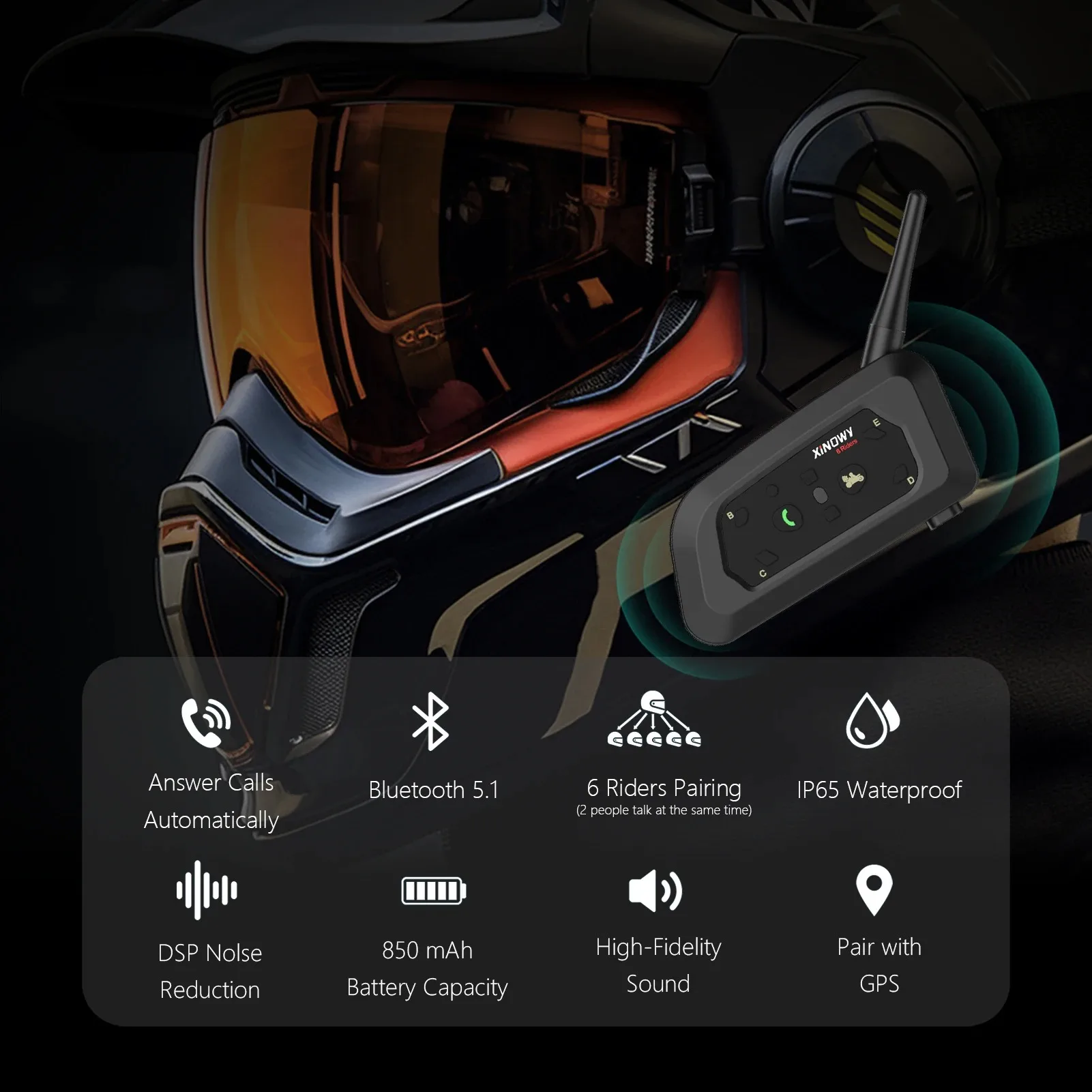 XINOWY V6C-auriculares para casco de motocicleta, intercomunicador de arbitraje, Bluetooth, 1200m, interfono dúplex completo para árbitro de fútbol - imagen 2