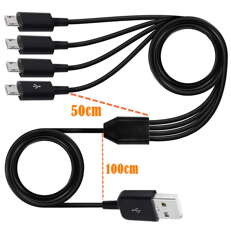 USB 2,0 tipo A macho a 4 Micro USB 5 pines macho divisor Y Cable adaptador de conector de carga y sincronización de datos 0,5 m/1 m/1,5 m negro - imagen 4