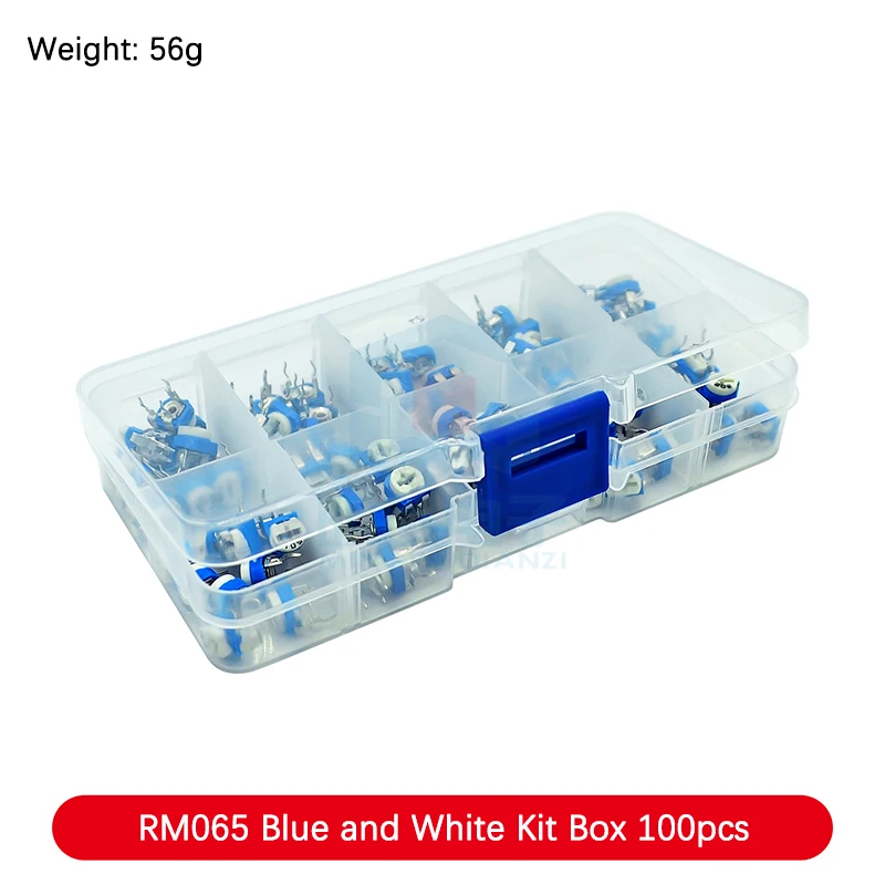 100 10 especificaciones RM065 resistencia ajustable azul y blanca caja de clasificación de 6MM traje