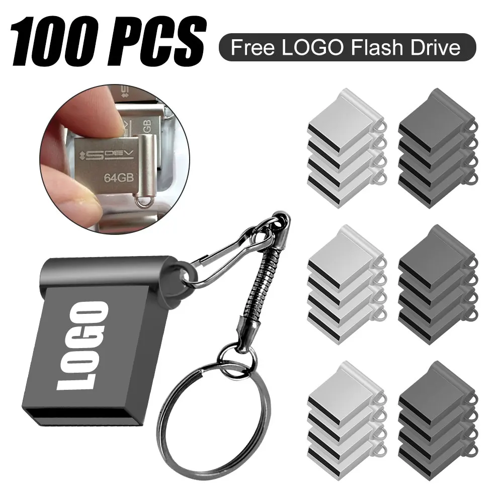 100 Uds Mini unidad Flash USB 64GB 32GB memoria Pen drive 16GB Cle USB 2,0 Stick 8GB 4GB dispositivos de almacenamiento USB logotipo personalizado gratis