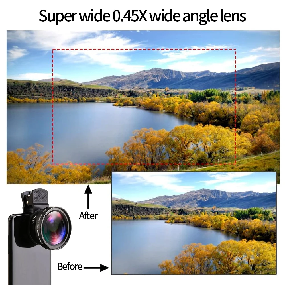 Clip de lente Universal 2 en 1, lente de teléfono móvil profesional de 37mm, 0,45x49Uv, lente súper gran angular + Macro HD para iPhone y Android