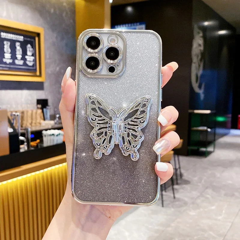 Funda de teléfono con soporte de mariposa chapada con purpurina para Funda Motorola Moto G9 G8 E7 Plus Power Play E6s E14 Edge 20 30 - imagen 4