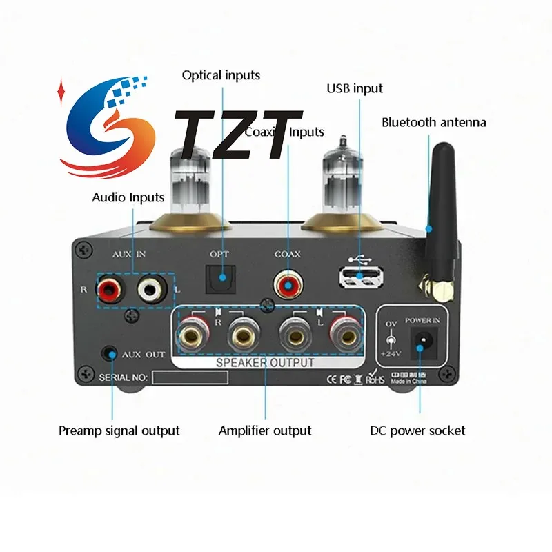 TZT PAD-M5N HiFi Bluetooth 80W + 80W amplificador de tubo electrónico de alta potencia amplificador de potencia Digital profesional - imagen 3