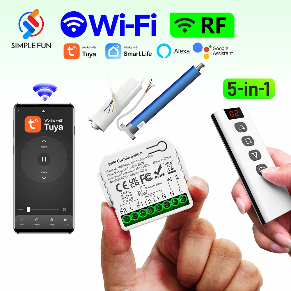Tuya Alexa WiFi inteligente RF cortina módulo de interruptor de persiana enrollable 110V 220V 240V transmisor 5 en 1 para persianas de ventana toldo garaje - imagen 2