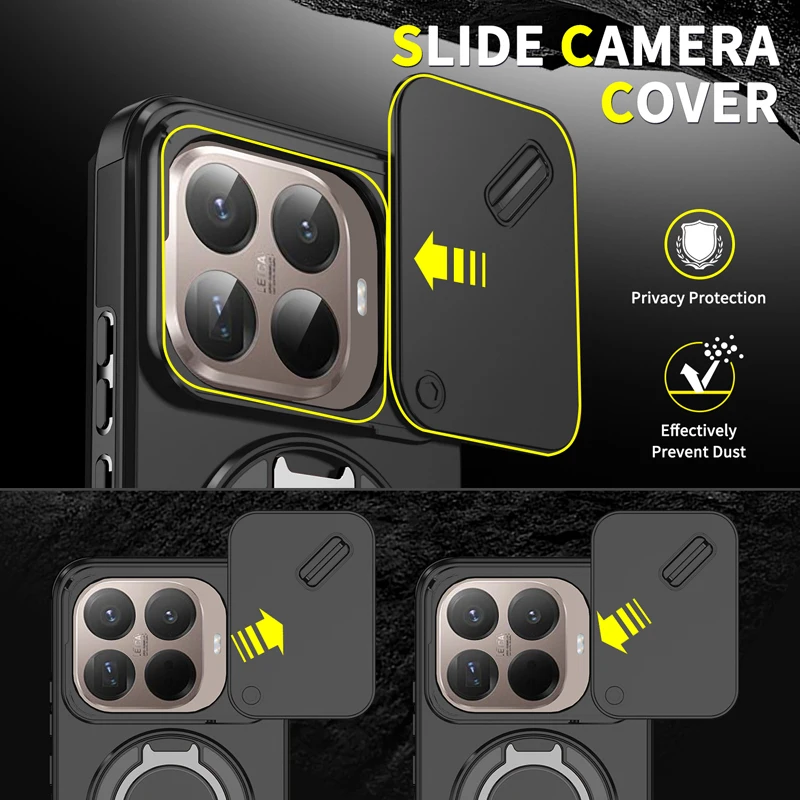 Para Xiaomi 15T, 15T Pro funda ELVEV anticaída resistente PC lente deslizante ventana soporte giratorio cubierta de teléfono - imagen 4