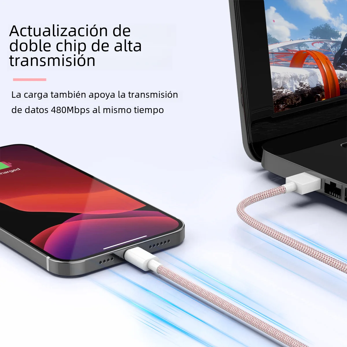 Cable USB para iPhone 14, 13, 12, 11 Pro Max Xs 8 Plus, iPad, Macbook, Cable 3A, carga rápida tipo C para Cable de datos de iluminación - imagen 3