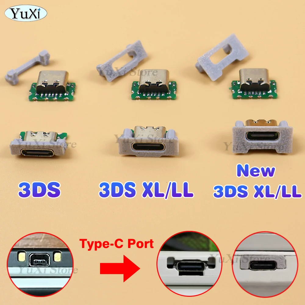 Puerto de carga USB tipo C para consola de juegos 3DS nuevo 3DS XL LL conector de interfaz de enchufe de carga enchufe trasero tipo C