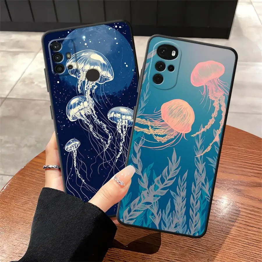 Funda de medusas marinas para Motorola Mot Edge 20 Pro 30 Lite G32 G22 Edge40 G53 G30 G60 G52 G51 G73 G50 G60s G71 teléfono suave negro