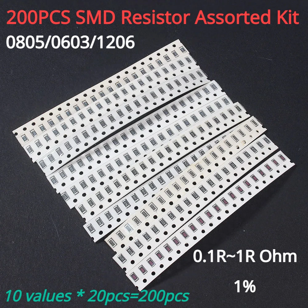 Kit surtido de resistencias SMD, precisión 0603, 0805, 1206, 10 valores, 0.1R ~ 1R Ohm, Kit electrónico de bricolaje, 1 paquete