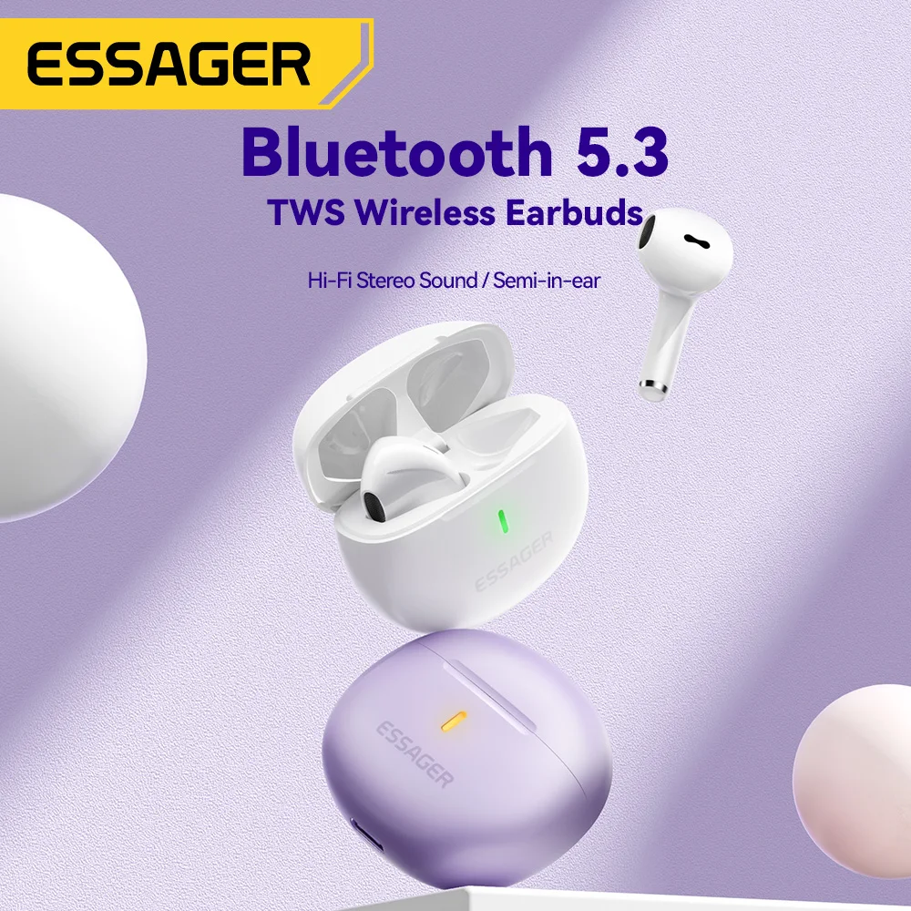 Essager-auriculares inalámbricos TWS, cascos con Bluetooth 5,3, estéreo, BT, Semi-in-ear, con caja de carga, Mini Heaset con micrófono para teléfonos - imagen 3