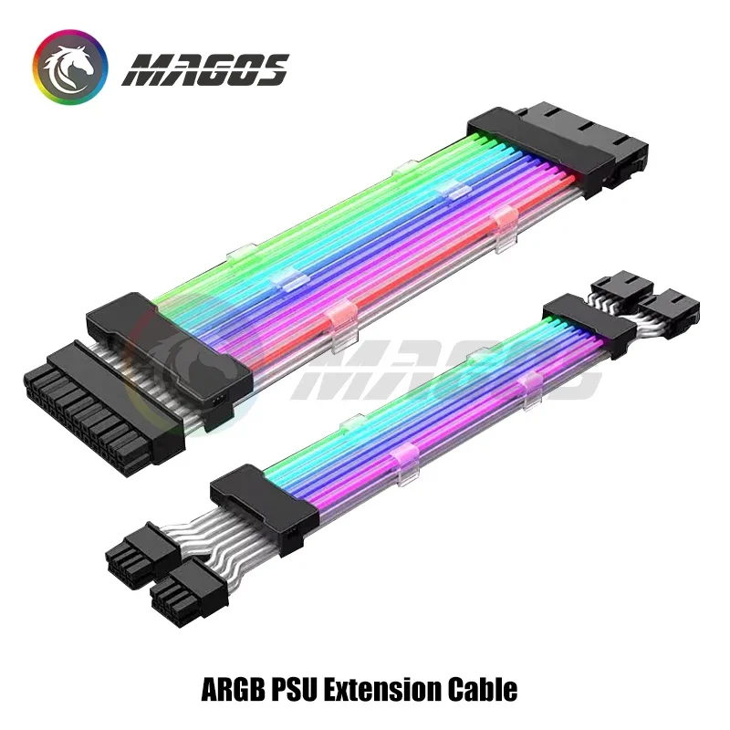 Cable RGB de extensión de fuente de alimentación de computadora, ATX 24 pines + GPU PCI-E 8 pinesX2, adaptador de transferencia de Streamer ARGB de línea de color neón, sincronización M/B 5V 3 pines - imagen 4