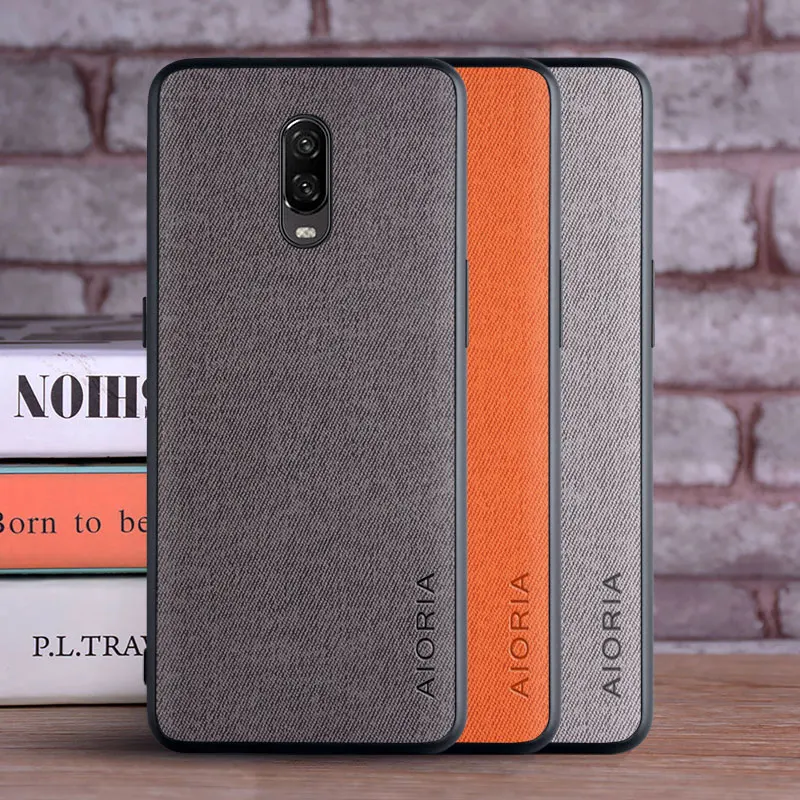Funda de cuero textil para Oneplus 6T TPU suave con cubierta trasera dura de diseño de protección de cámara de material de PC