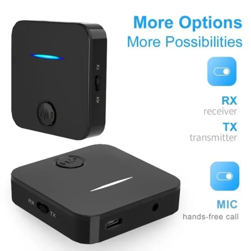 Transmisor receptor de Audio Bluetooth 5,0, conector auxiliar de 3,5mm, adaptador inalámbrico de música manos libres estéreo con micrófono para coche, PC, TV y auriculares - imagen 2