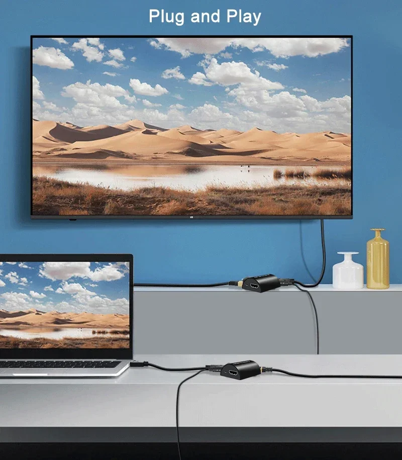 Extensor HDMI de 1080P y 60m sobre Cable Rj45 Cat5e Cat6, extensor Ethernet HDMI, convertidor de Audio y vídeo para DVD, portátil, PC a Monitor de TV - imagen 5