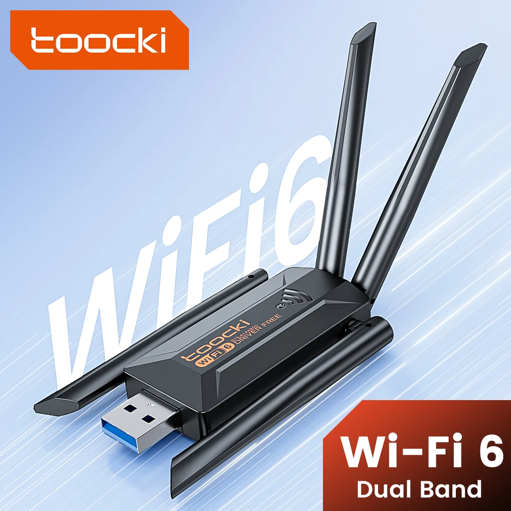 Toocki-Adaptador USB WiFi, Bluetooth 5,4, banda Dual 2,4G + 5Ghz, WiFi 6, Dongle, 4 antenas, receptor de tarjeta inalámbrico para PC de escritorio y Windows