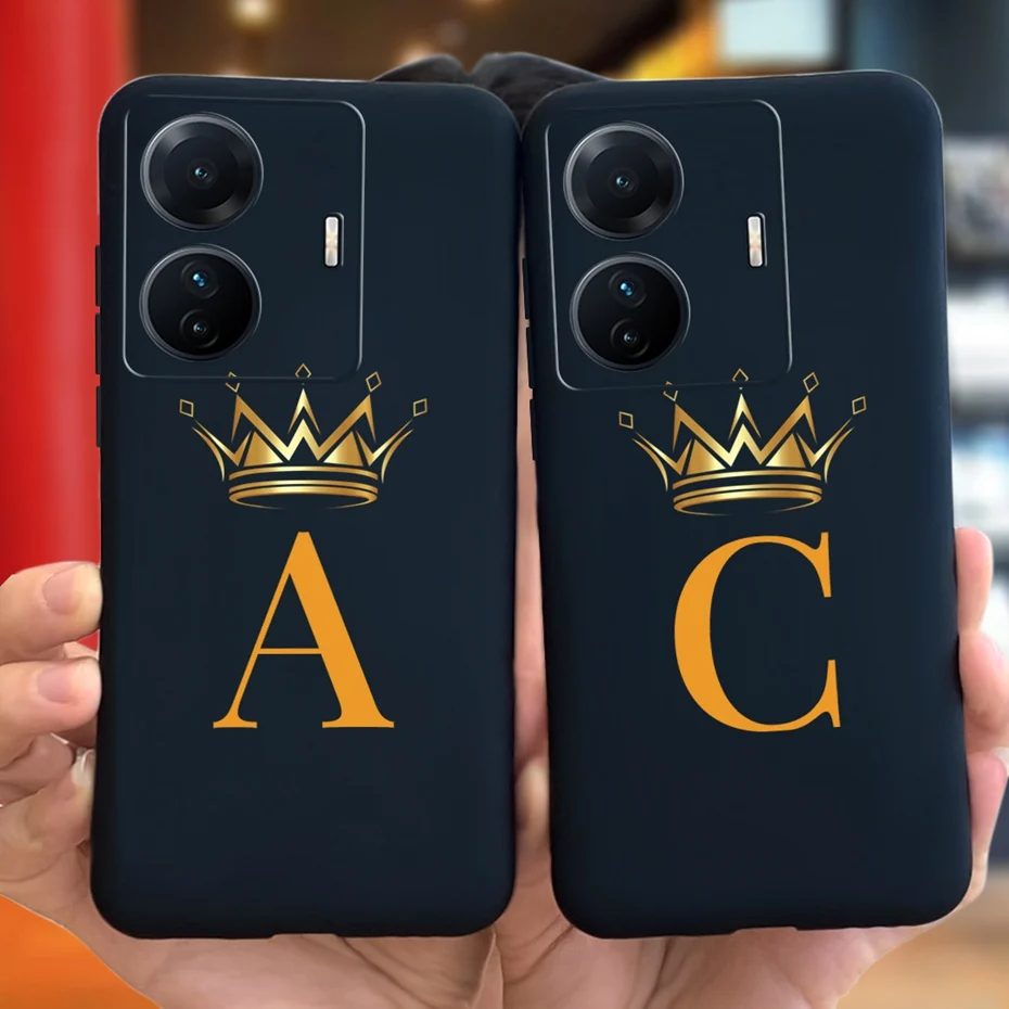 Funda de silicona suave para Vivo S15e T1 IQ00 Z6 Pro, funda de lujo con letras y corona de flores para Vivo T1 Pro, T1 T 1 5G (SnapDragon 680)