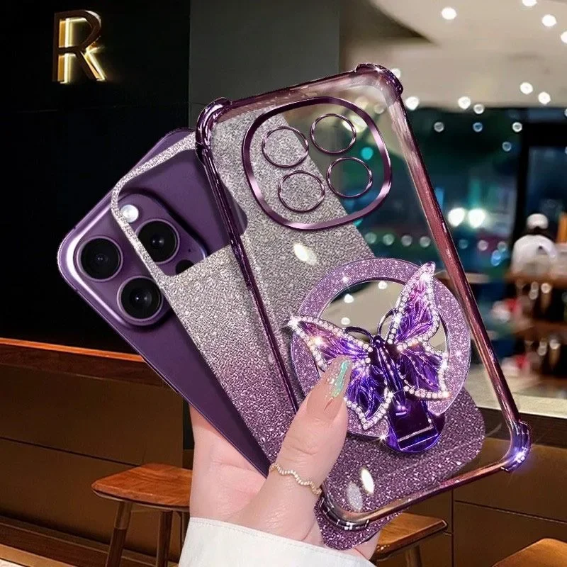 Funda con soporte de espejo de mariposa brillante para Xiaomi Redmi 14C Note 14 15 Pro Plus 15 15C 14S 4G 5G, funda de silicona suave a prueba de golpes - imagen 5