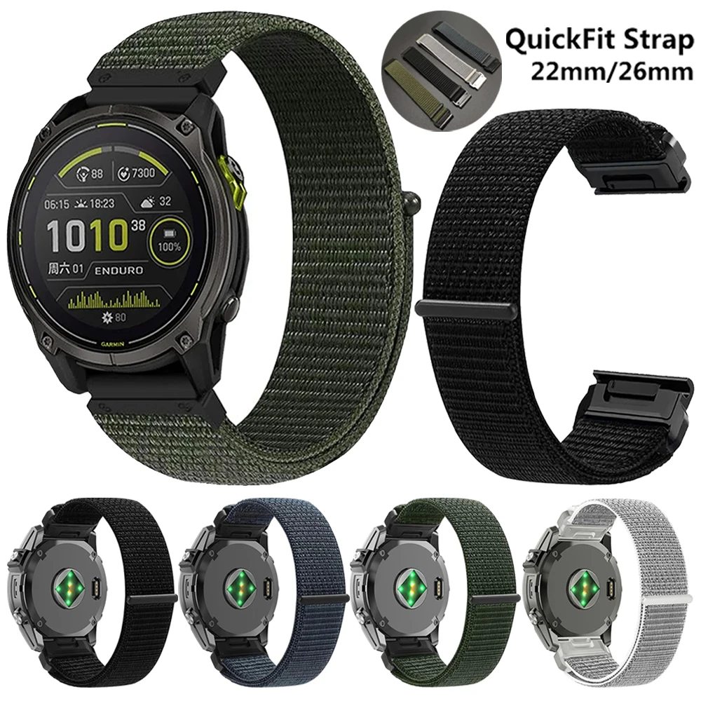 Correa de nailon de 22 y 26mm para Garmin Enduro 3 Fenix 8 Pro 7X 7 6X 6 5X 5 Forerunner 970 965 955 Instinct 3 2X correa de reloj de ajuste rápido