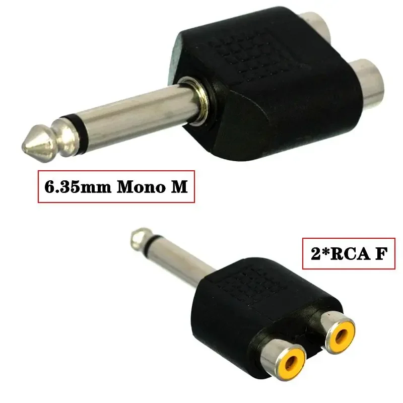 Adaptador de Audio 6,35mm 1/2, 6,35 a doble AV, dos orificios RCA de loto, 3,5/RCA macho a 2*6,35 hembra, amplificador, altavoz, micrófono - imagen 4