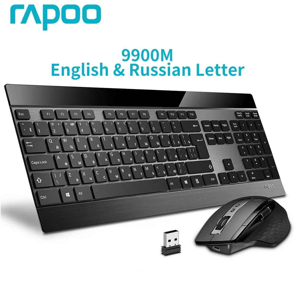 Rapoo-teclado y ratón ruso ultrafino, Combo multimodo, Bluetooth, inalámbrico, silencioso, recargable, láser, 9900M - imagen 2