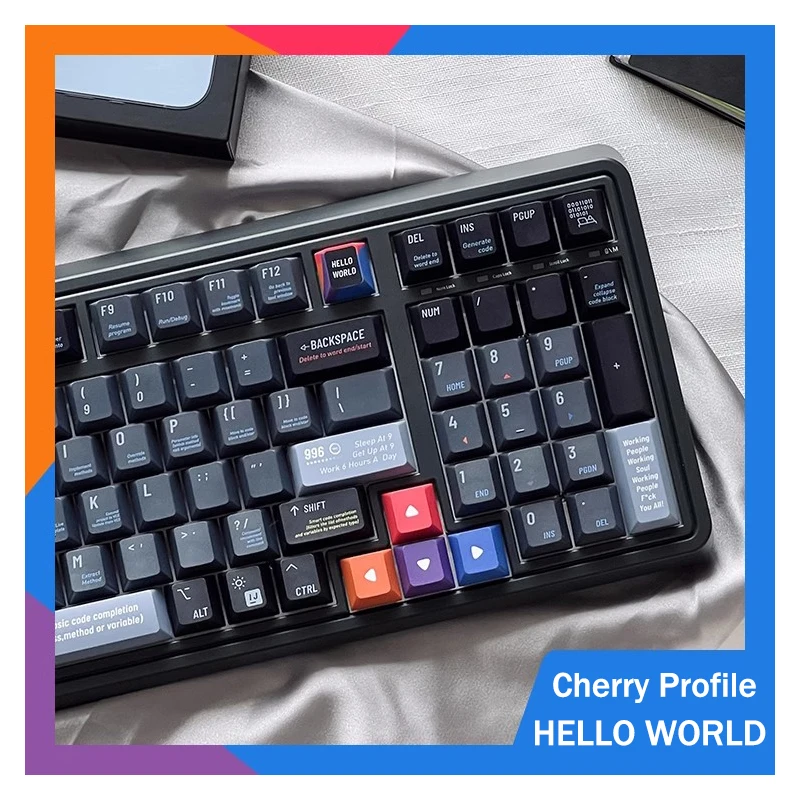 Juego de teclas de programador PBT, teclas de sublimación de tinte con perfil de cereza de Hello World para teclado mecánico MX Switch GK61 68 75 - imagen 4
