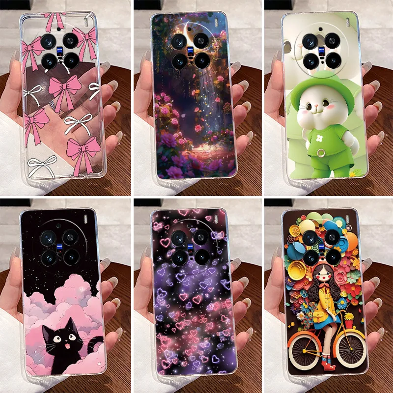 Para Vivo X200 Pro carcasa transparente lindo conejo de amor patrón divertido TPU cubierta trasera suave para Vivo X200Pro X200 X 200 Pro 5G funda de teléfono