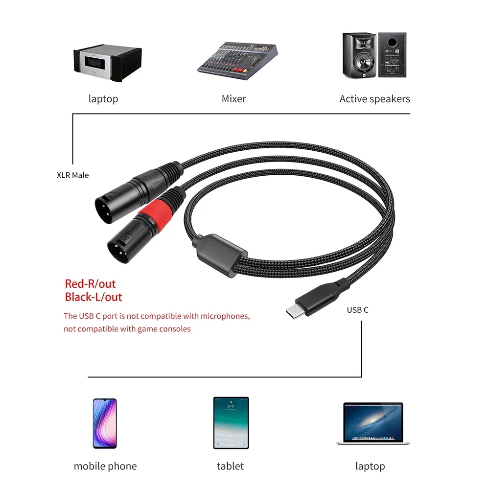 Cable de Audio tipo C a Dual XLR macho Aux, Chipset DAC integrado, USB C a Cable de Audio Dual XLR tipo C a Cable estéreo de salida macho XLR - imagen 4