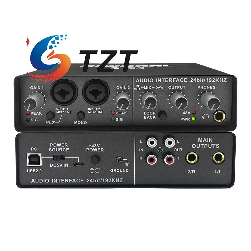 TZT RIWORAL Q-24 Interfaz de audio profesional de alta fidelidad 24 bits/192 KHz Q24 Tarjeta de sonido externa pequeña - imagen 2